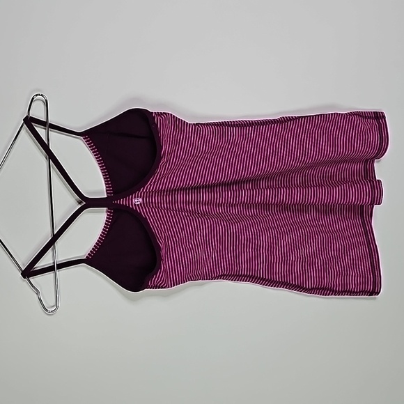 LULULEMON size 4 pink and black striped tank top - Picture 2 of 5